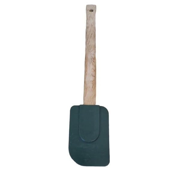 Vintage Pyrex Accessories Rubber Spatula Bowl Scraper Wood Handle White - Picture 2 of 2